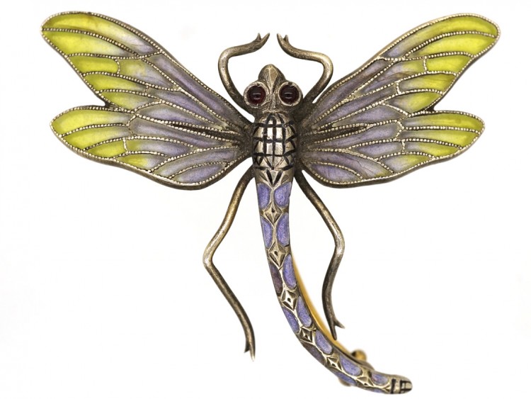 Art Nouveau Plique-à-Jour Silver & Dragonfly Brooch