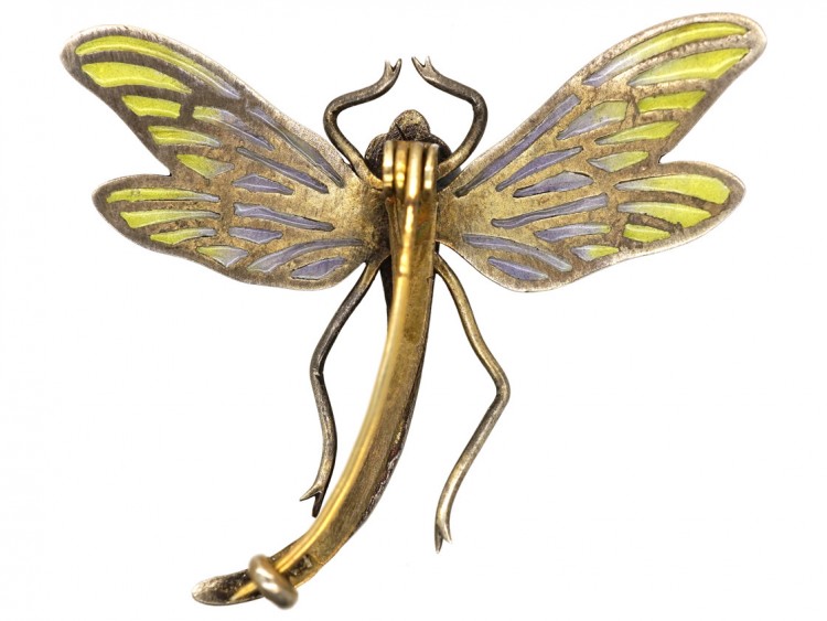Art Nouveau Plique-à-Jour Silver & Dragonfly Brooch