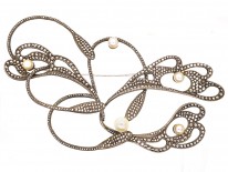 Art Nouveau Large Silver, Marcasite & Pearl Floral Brooch