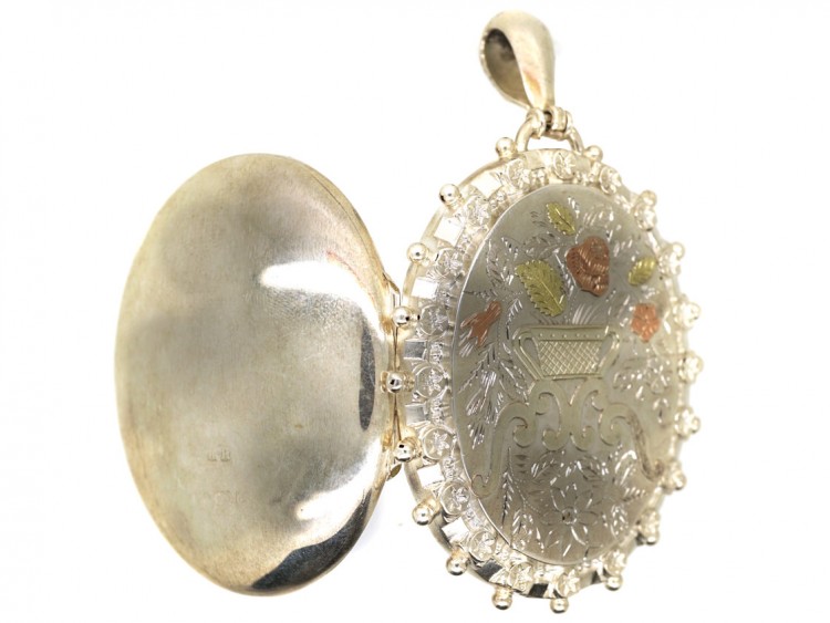 Victorian Silver & Gold Overlay Flower Basket Locket