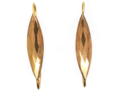 French Early 19th Century 18ct Gold Faceted Gold Long Hoop Earrings