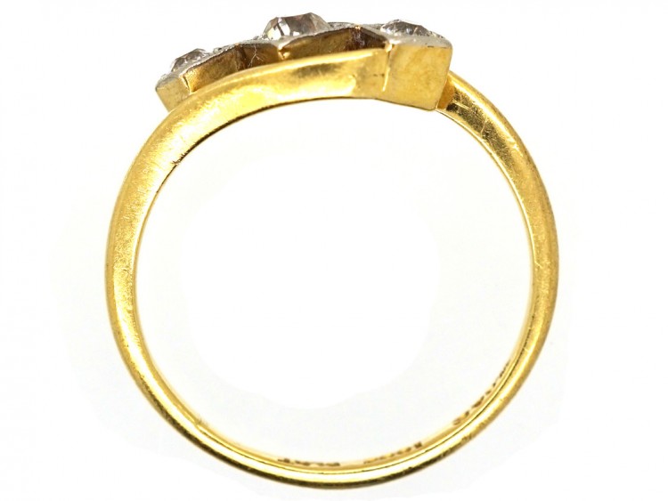 Edwardian 18ct Gold ​& Platinum, Three Diamond Crossover Ring