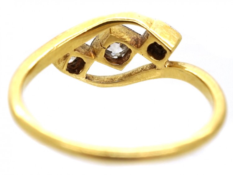 Edwardian 18ct Gold ​& Platinum, Three Diamond Crossover Ring