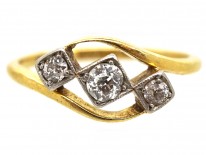 Edwardian 18ct Gold ​& Platinum, Three Diamond Crossover Ring