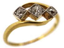 Edwardian 18ct Gold ​& Platinum, Three Diamond Crossover Ring