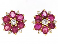 18ct Gold Ruby & Diamond Cluster Earrings