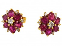 18ct Gold Ruby & Diamond Cluster Earrings