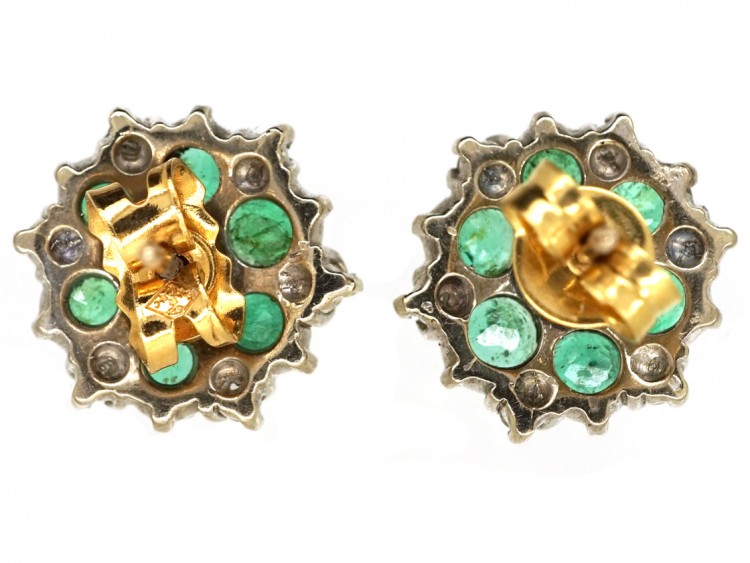 18ct White Gold Emerald & Diamond Cluster Earrings
