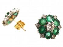18ct White Gold Emerald & Diamond Cluster Earrings