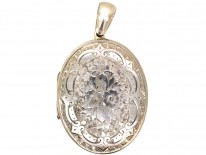 Victorian Oval Silver Locket With Shield & Ivy Leaf Design