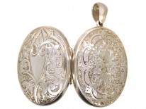 Victorian Oval Silver Locket With Shield & Ivy Leaf Design