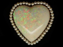 Edwardian 14ct Gold Large Opal ​& Natural Pearl Heart Pendant & Brooch