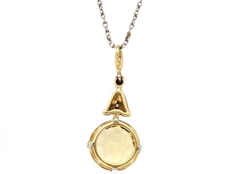 Edwardian Yellow Sapphire ​& Diamond Pendant on Platinum Chain