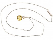 Edwardian Yellow Sapphire ​& Diamond Pendant on Platinum Chain