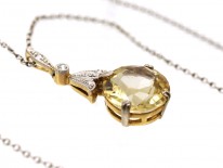 Edwardian Yellow Sapphire ​& Diamond Pendant on Platinum Chain