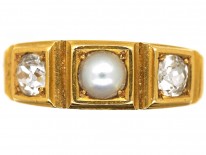 Victorian 18ct Gold Diamond & Natural Split Pearl Ring
