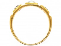 Victorian 18ct Gold Diamond & Natural Split Pearl Ring