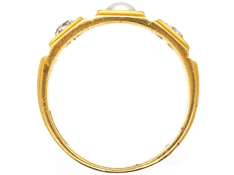 Victorian 18ct Gold Diamond & Natural Split Pearl Ring