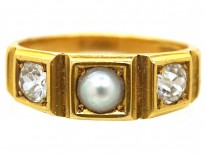 Victorian 18ct Gold Diamond & Natural Split Pearl Ring