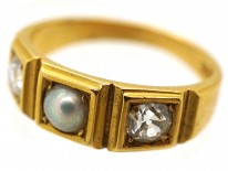 Victorian 18ct Gold Diamond & Natural Split Pearl Ring