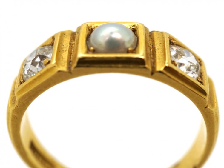 Victorian 18ct Gold Diamond & Natural Split Pearl Ring