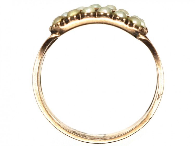 9ct Gold Georgian Black Enamel & Pearl Mourning Ring