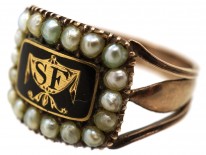 9ct Gold Georgian Black Enamel & Pearl Mourning Ring