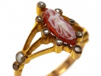 Hardstone Dancing Nymph 18ct Gold & Rose Diamond Victorian Ring