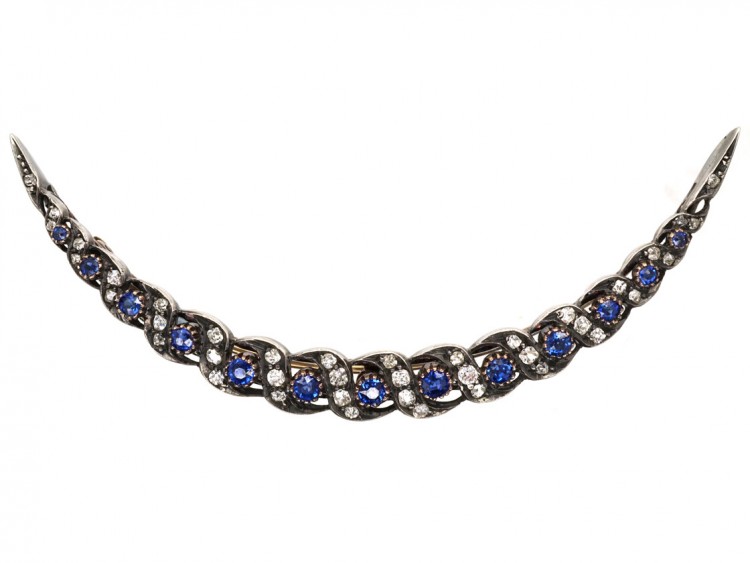 Edwardian Sapphire ​& Diamond Crescent Brooch