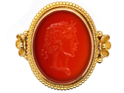 14ct Gold Carnelian Intaglio Ring of a Greek God