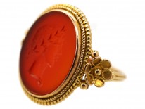 14ct Gold Carnelian Intaglio Ring of a Greek God