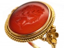 14ct Gold Carnelian Intaglio Ring of a Greek God