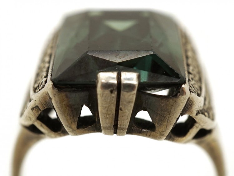Theodor Fahrner Art Deco Silver ​& Synthetic Green Stone Ring