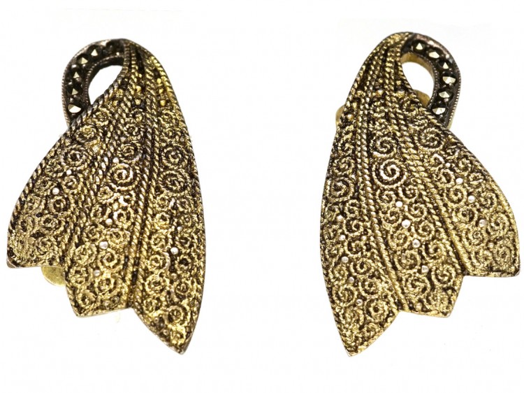 Theodor Fahrner Silver Gilt ​& Marcasite Clip On Earrings