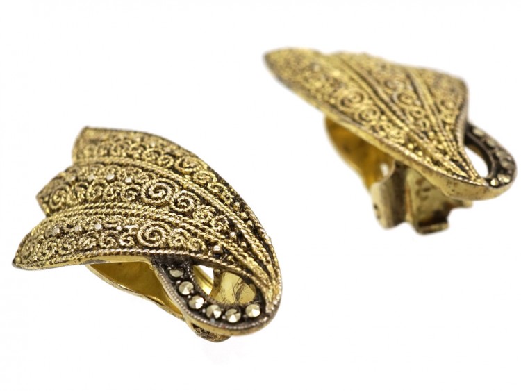 Theodor Fahrner Silver Gilt ​& Marcasite Clip On Earrings