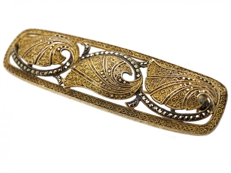 Theodor Fahrner Silver Gilt ​& Marcasite Art Deco Brooch