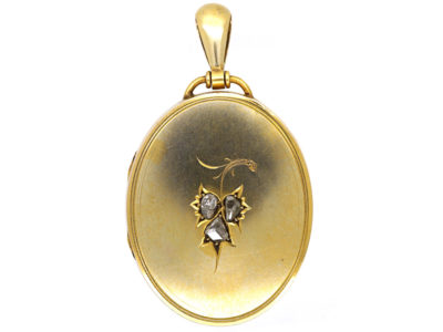 Victorian Large Oval 15ct Gold Locket Set With Three Rose Diamonds