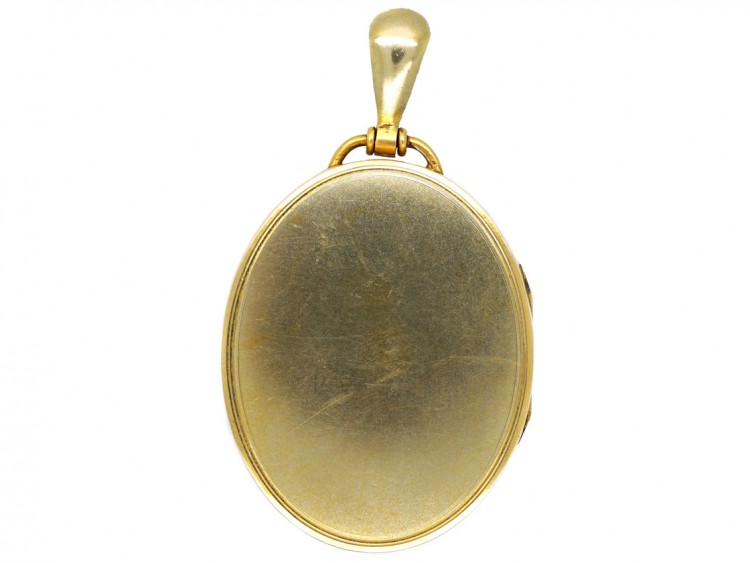 Victorian Large Oval 15ct Gold Locket Set With Three Rose Diamonds