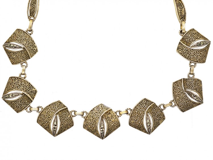 Theodor Fahrner Art Deco Silver Gilt ​& Marcasite Necklace