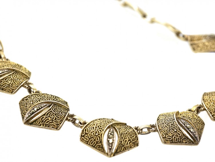 Theodor Fahrner Art Deco Silver Gilt ​& Marcasite Necklace