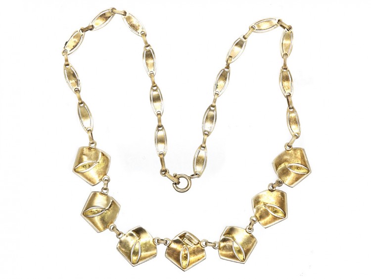 Theodor Fahrner Art Deco Silver Gilt ​& Marcasite Necklace