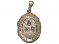 Victorian Silver Oval Locket With Ivy Leaf Detail