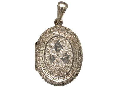 Victorian Silver Oval Locket With Ivy Leaf Detail