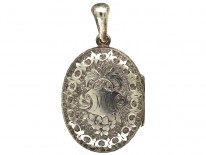 Victorian Silver Oval Locket With Ivy Leaf Detail