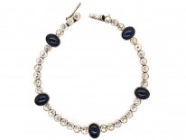 Art Deco Silver, Blue ​& White Paste Bracelet