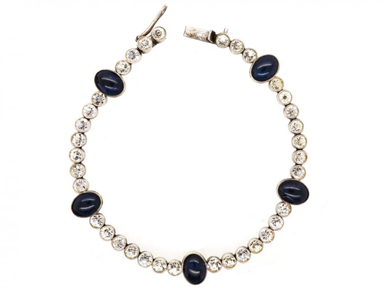 Art Deco Silver, Blue ​& White Paste Bracelet