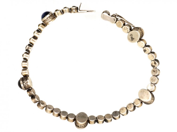 Art Deco Silver, Blue ​& White Paste Bracelet
