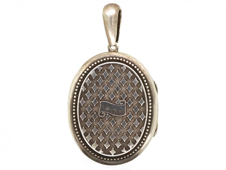 Victorian Oval Silver Locket With Diamond Detail
