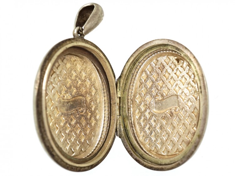Victorian Oval Silver Locket With Diamond Detail