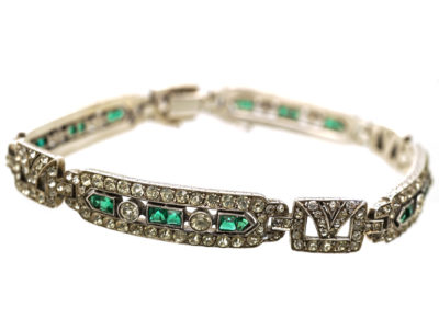 Art Deco Silver, Green ​& White Paste Bracelet